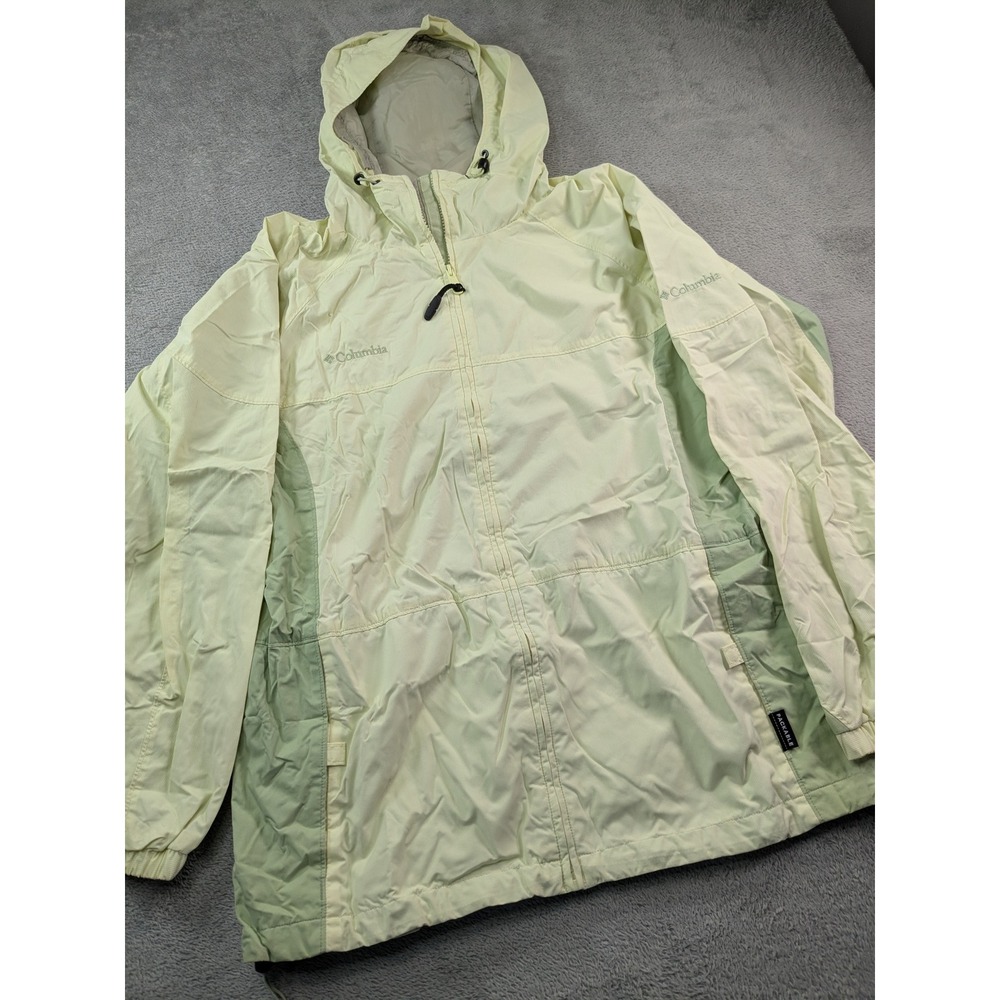 Columbia Womens Packable Windbreaker Jacket Lime Green Hooded Full Zip Large